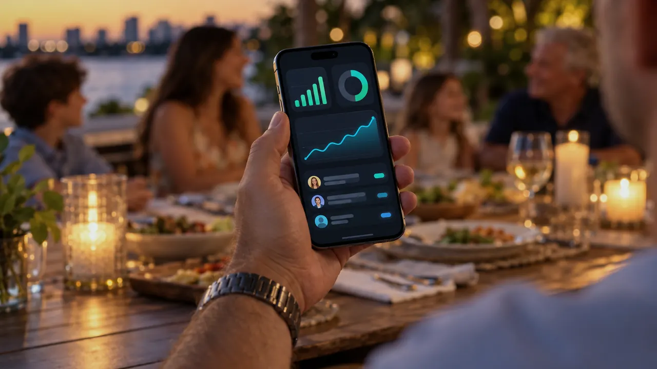 Business dashboard on a phone showing sales, support and operations